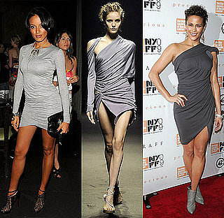 Selita Ebanks and Paula Patton in Gray Draped Minidresses
