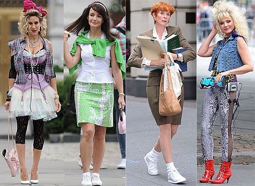 Photos Of Sarah Jessica Parker as Carrie, Cynthia Nixon, Kim Cattrall and Kristin Davis In 80s Gear On Sex And The City 2 Set