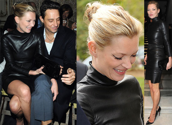 Kate Moss in Leather Dress at Paris Fashion Week 