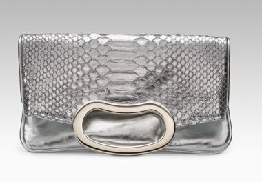 The Look For Less: Jalda Metallic Python Bean Clutch 