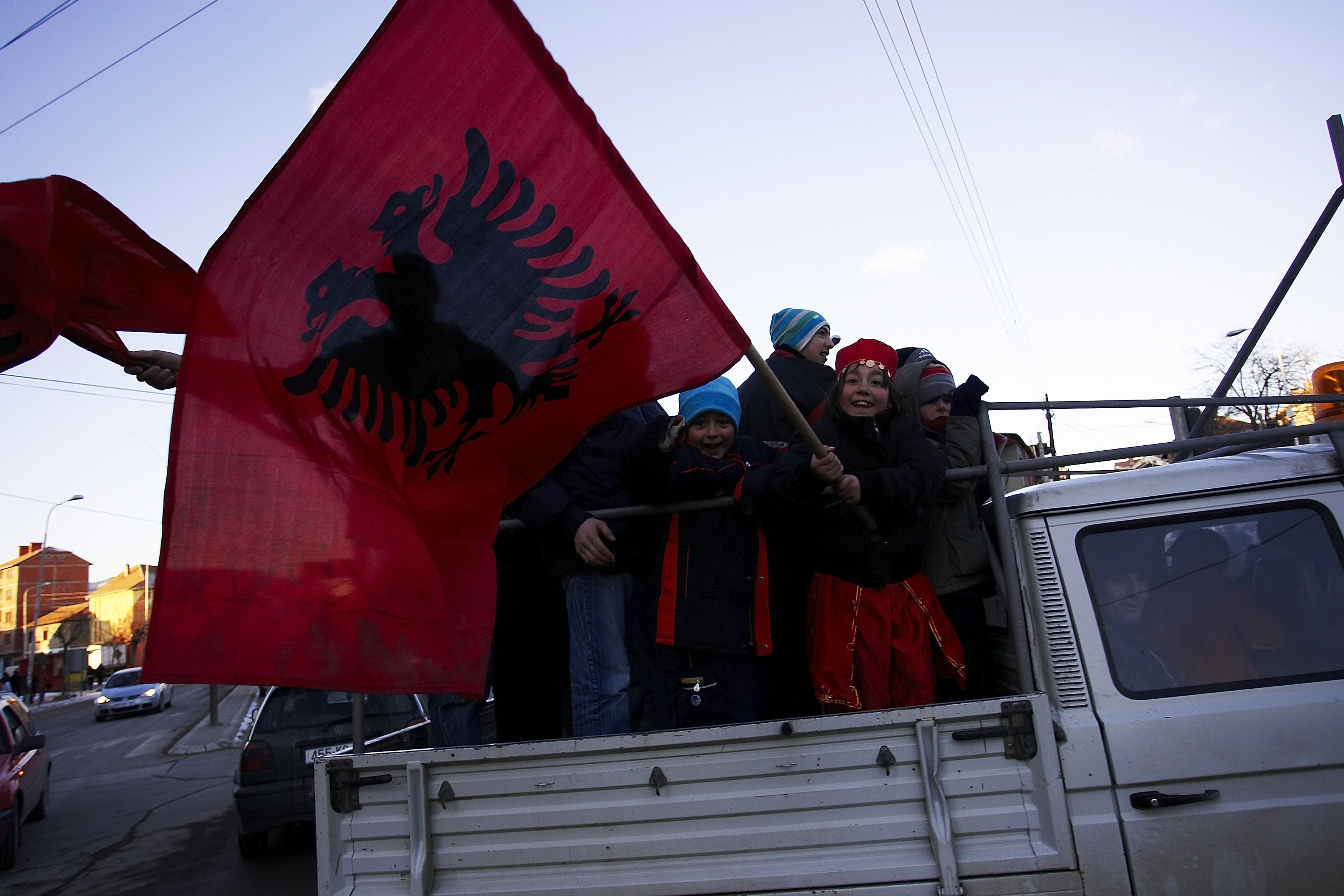 Kosovo Albanians celebrate. Kosovo Albanians celebrate.
