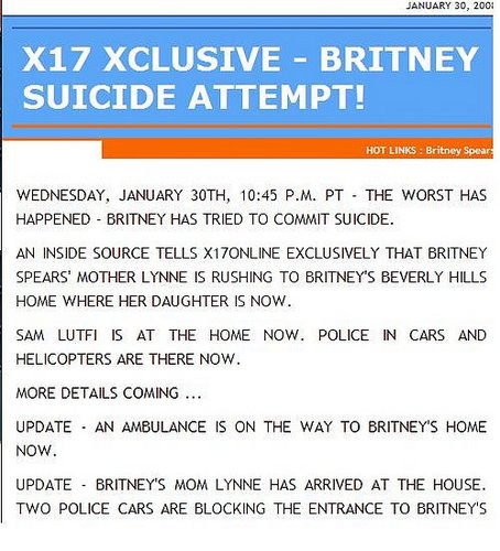 X17 Is Reporting That Britney Just Tried To End Her Life