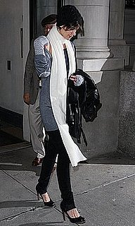 Katie Holmes Leaving Apartment in NYC in Extra Long Scarf