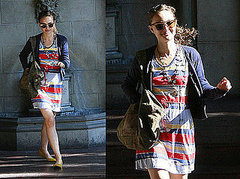 Natalie Portman Goes to Chateau Marmont in Striped Dress and Yellow Flats Natalie Portman Goes to Chateau Marmont in Striped Dress and Yellow Flats