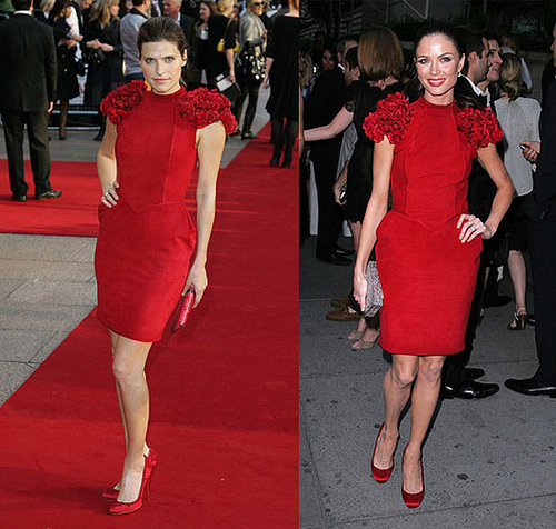 Who Wore It Better? Marchesa Red Rosette Dress 