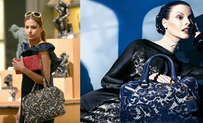 Eva Mendes Carrying Prada's Lace Leather Bag at the Louvre in Paris Eva Mendes Carrying Prada's Lace Leather Bag at the Louvre in Paris