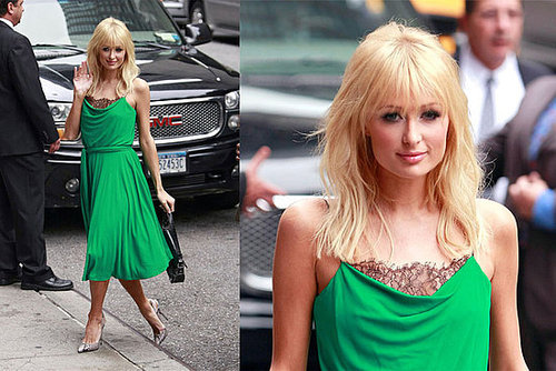 Paris Hilton Stops by The David Letterman Show in a Diane von Furstenberg Dress