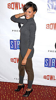 Model Selita Ebanks Attends the Bowlmor Lanes 70th Anniversary in NYC in Brown Leggings
