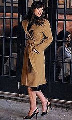 Keira Knightley Wearing Camel Trench Coat on the Set of Last Night
