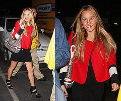 Amanda Bynes Attends Madonna Concert in Red Cropped Jacket and Gucci Bag