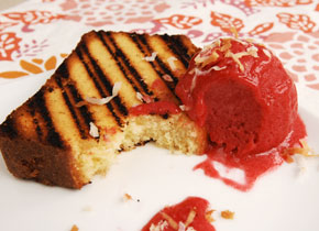 Grilled Lime Pound Cake With Raspberry Sorbet