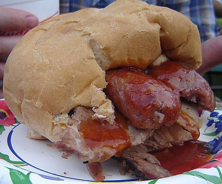 Would You Eat This Pork, Beef, and Bratwurst Sandwich?