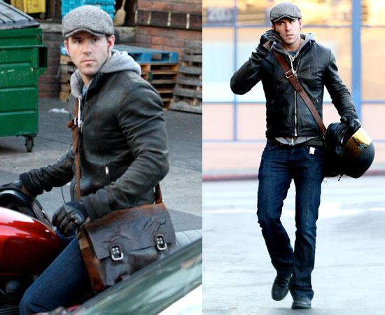 Ryan Reynolds on His Motorcycle in LA