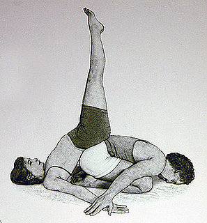 Partner Yoga Pose: Supported Shoulderstand Child's Pose