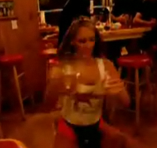 Hooters Girl Serves Beer and Tricks