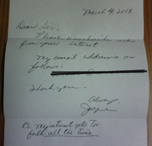 Woman Writes a Letter to be Unsubscribed From the Internet