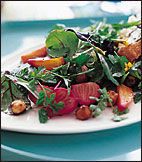 Outdoor Salad Side: Summer Greens and Herbs with Roasted Beets and Hazelnuts