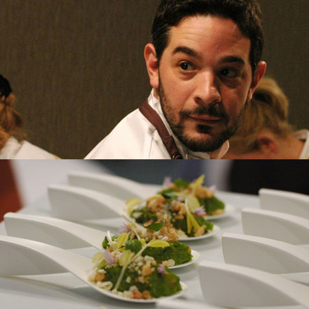 Jeremy Fox, of Napa's Ubuntu, showcased the most unique — not to mention my favorite — dish of the night. Called "Peas in Their Own Pesto," it contained macadamia nuts and white chocolate.
Although it sounds strange, the bite was wonderfully balanced.
Jeremy Fox, of Napa's Ubuntu, showcased the most unique — not to mention my favorite — dish of the night. Called "Peas in Their Own Pesto," it contained macadamia nuts and white chocolate.
Although it sounds strange, the bite was wonderfully balanced.