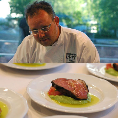 Next up was Ethan Stowell from Union in Seattle. His seared lamb loin with fava-bean puree, pickled ramps, and red radish spoiled the partygoers.
The meat was cooked perfectly and the color of the dish was vibrant and inviting.
Next up was Ethan Stowell from Union in Seattle. His seared lamb loin with fava-bean puree, pickled ramps, and red radish spoiled the partygoers.
The meat was cooked perfectly and the color of the dish was vibrant and inviting.