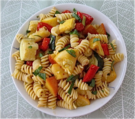 Pasta with Roasted Vegetables and Peaches