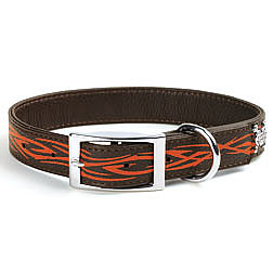 Brown Leather Collar with Orange Tribal
