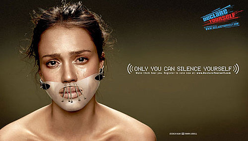 Jessica Alba's New Declare Yourself Ad in Hannibal Lechter Muzzle