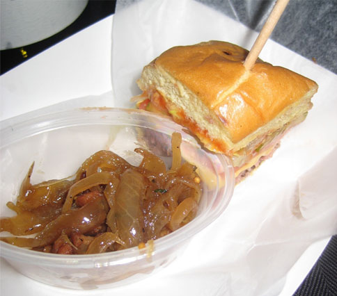 With its soggy bun, this was my least favorite burger.
How was I supposed to enjoy the onion jam with a beer in one hand and no utensils?
With its soggy bun, this was my least favorite burger.
How was I supposed to enjoy the onion jam with a beer in one hand and no utensils?