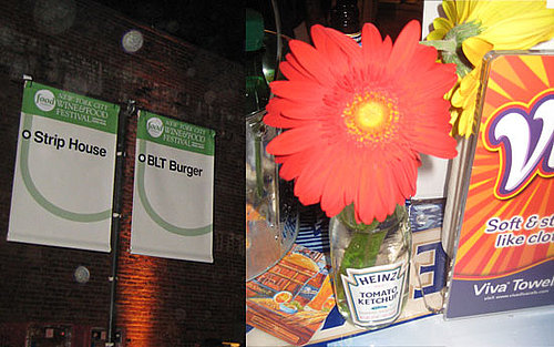 The decor was friendly and minimal. Large signs displayed the participating restaurants' names and Gerbera daisies filled empty ketchup bottles.
The decor was friendly and minimal. Large signs displayed the participating restaurants' names and Gerbera daisies filled empty ketchup bottles.