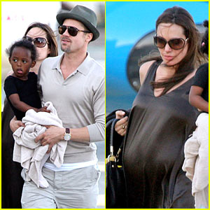 Brad, Zahara and a SUPER Preggers Angie Touch Down in Monaco. 