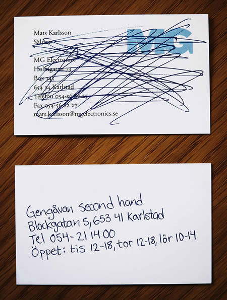 Business card from a second hand store. Business card from a second hand store.