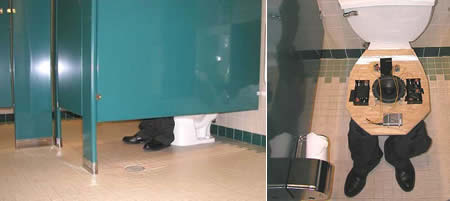Someone call security! That guy has been in there for hours. Someone call security! That guy has been in there for hours.