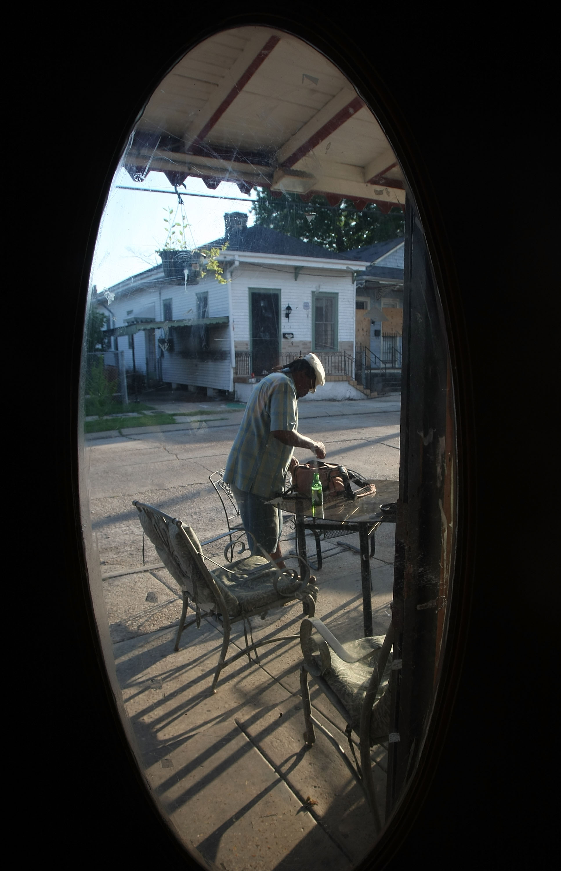 A man next to Charity Hospital in New Orleans, Louisiana. A man next to Charity Hospital in New Orleans, Louisiana.