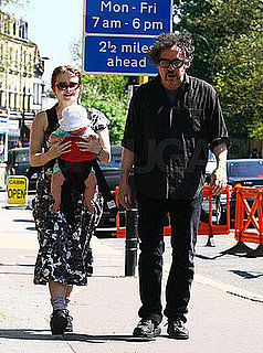 Tim Burton and Helena Bonham Carter Walking With Baby