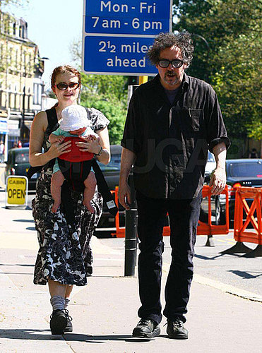 Tim Burton and Helena Bonham Carter Walking With Baby