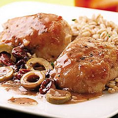 Chicken Thighs with Green Olive, Cherry & Port Sauce
