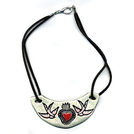  Swallows and a Sacred Heart Bar Necklace