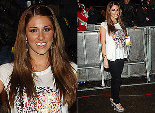 Lucy Pinder's Gold Leopard T-shirt Outfit