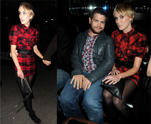 Kimberly Stewart at James Brown's birthday party, tartan, plaid