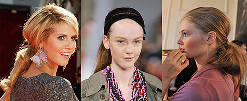 Catwalk Runway Beauty Hair Trend. Spring Summer 2009. Fat and Low Pony Tails Backstage at Marc Jacobs, Nicole Farhi and Etro