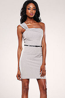 Black Halo One Shoulder Mini Jackie Dress in Ash