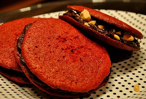 Red Velvet Cookies With Dark Chocolate Cream Cheese Frosting and Roasted Hazelnuts Red Velvet Cookies With Dark Chocolate Cream Cheese Frosting and Roasted Hazelnuts