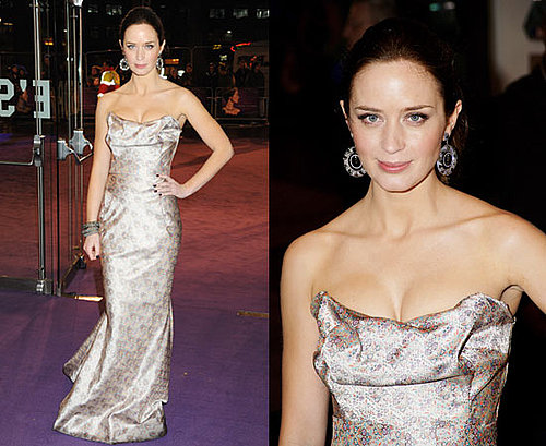 Actress Emily Blunt at the UK Film Premiere of The Young Victoria in Vivienne Westwood