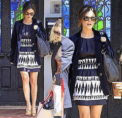 Rachel Bilson In LA Wearing Navy and White Phillip Lim Ethnic Dress, Navy Velvet Blazer, and Ray Ban Wayfarers Rachel Bilson In LA Wearing Navy and White Phillip Lim Ethnic Dress, Navy Velvet Blazer, and Ray Ban Wayfarers
