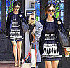 Rachel Bilson In LA Wearing Navy and White Phillip Lim Ethnic Dress, Navy Velvet Blazer, and Ray Ban Wayfarers