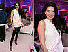 Angie Harmon Attends Launch Party for LATISSE Wearing White Draped Top and Christian Louboutin Strappy Sandals
