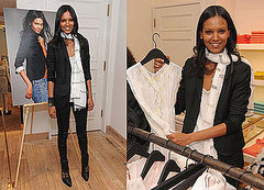 Liya Kebede Debuts Kids' Clothing Line, LemLem. at J. Crew NYC Wearing Black Shiny Leggings and a Black Blazer