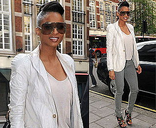 Photo of Singer Ciara in London Wearing Gray Jeans and White Blazer