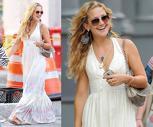Kate Hudson Strolls NYC in White Lauren Moffatt Halter Maxi Dress