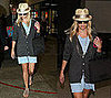 Reese Witherspoon in a Fedora and Blue Dress At LAX Flying Back From Italy