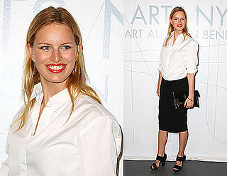 Karolina Kurkova Attends 2009 Free Arts NYC Benefit Auction in White Button-Down Shirt and Black Pencil Skirt